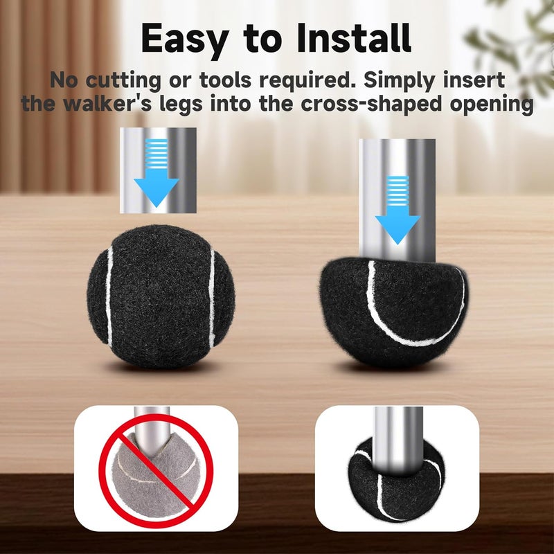 YIFOCUS 4 Pcs Walker Tennis Balls Precut Pre Cut, Walkers Legs Universal Precut Glide, Walker Balls for Indoor, Silent Gliding and Floor Protection, Gifts for The Elderly - Image 2